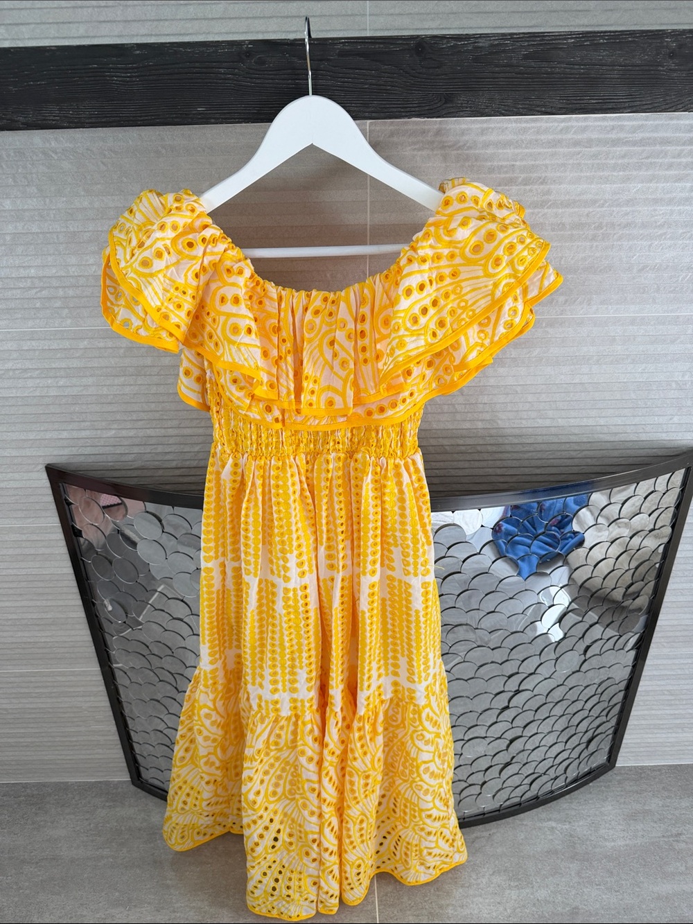 Chicwish Yellow and White Off-Shoulder Maxi Dress